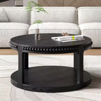 31.5 Round Wood Coffee Table, 2-Tier Modern Living Room Center Table with Open Storage Shelf and Decorative Beaded Trim - Panipeachy