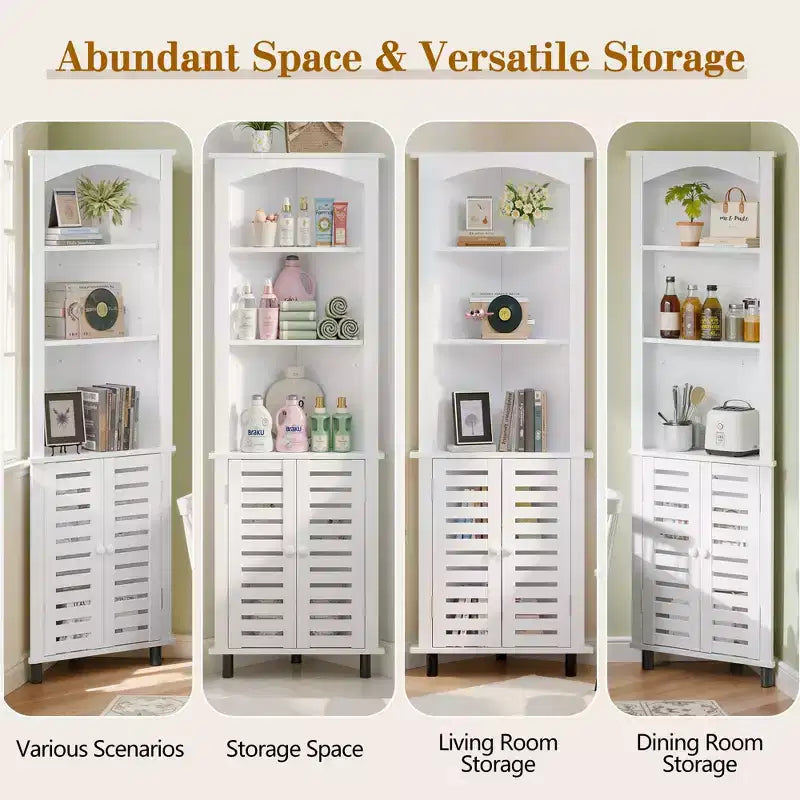 Mobile angolare a terra grigio/bianco triangolare con doppie ante, per uso individuale