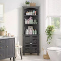 VECELO Space-Saving Triangular Storage Cabinet with Double Doors & Adjustable Shelves, Freestanding Corner Shelf for Bathroom or Living Room