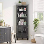 VECELO Space-Saving Triangular Storage Cabinet with Double Doors & Adjustable Shelves, Freestanding Corner Shelf for Bathroom or Living Room