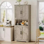 Pantry Cabinet 70 Tall, Kitchen Storage Cabinet with Adjustable Shelves, Freestanding Cupboard for Bathroom, Living Room, Gray