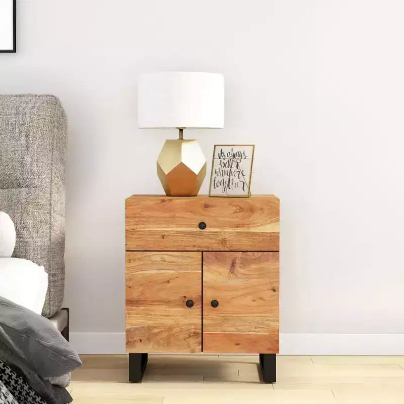 Comodino in legno marrone/chiaro con cassetto, 1 persona