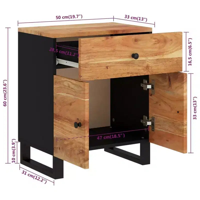 Comodino in legno marrone/chiaro con cassetto, 1 persona