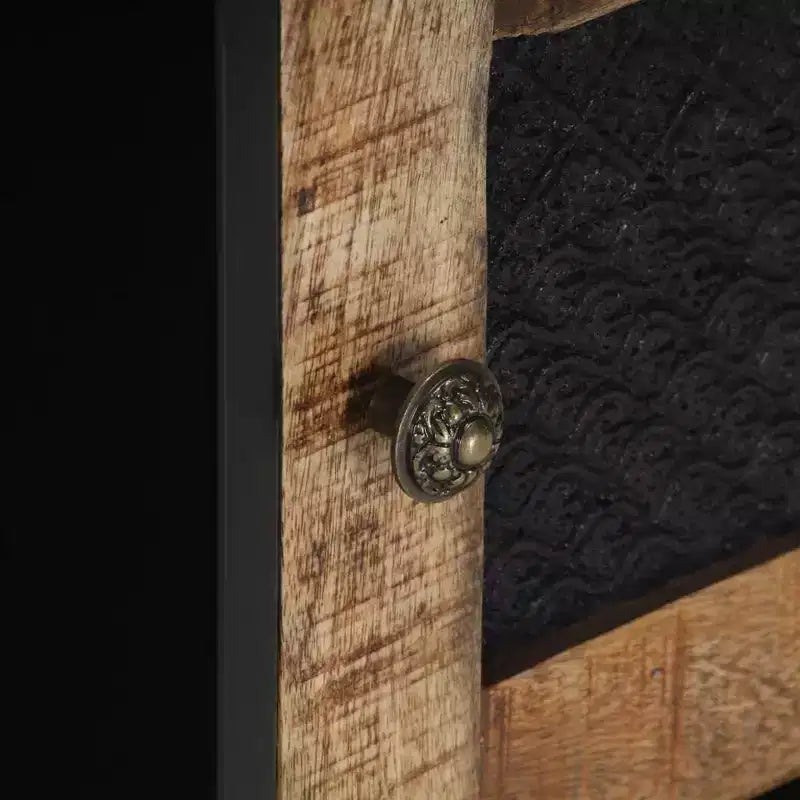 Tavolino da Caffè in Legno di Mango Nero e Ferro con Contenitore