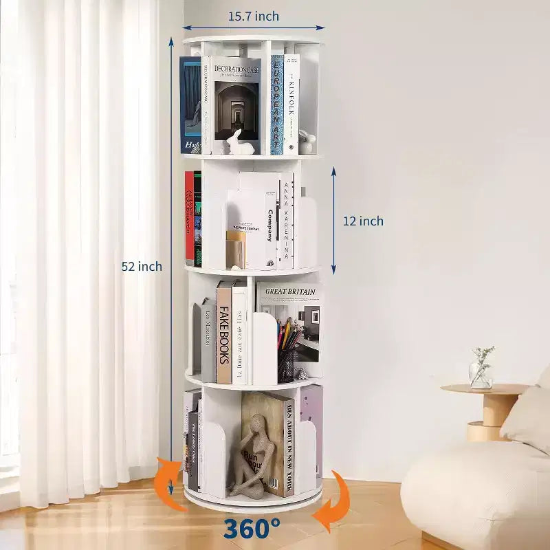 Libreria girevole a 360° a 4 ripiani, marrone/bianco, per bambini e adulti