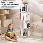 Libreria girevole a 360° a 4 ripiani, marrone/bianco, per bambini e adulti