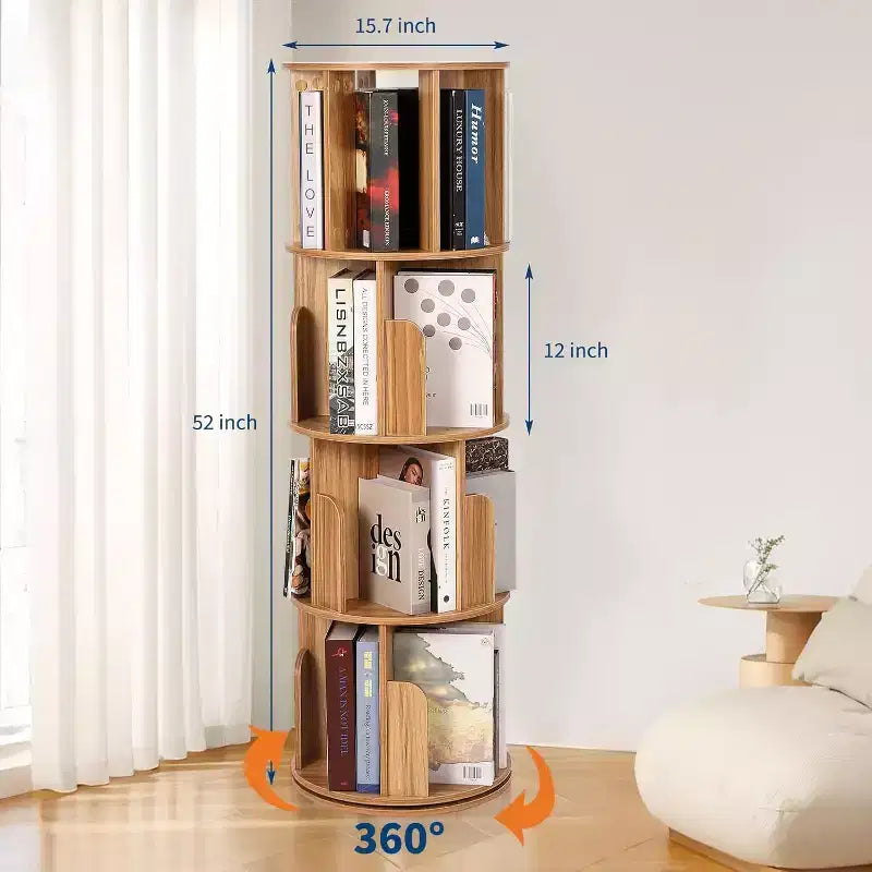 Libreria girevole a 360° a 4 ripiani, marrone/bianco, per bambini e adulti