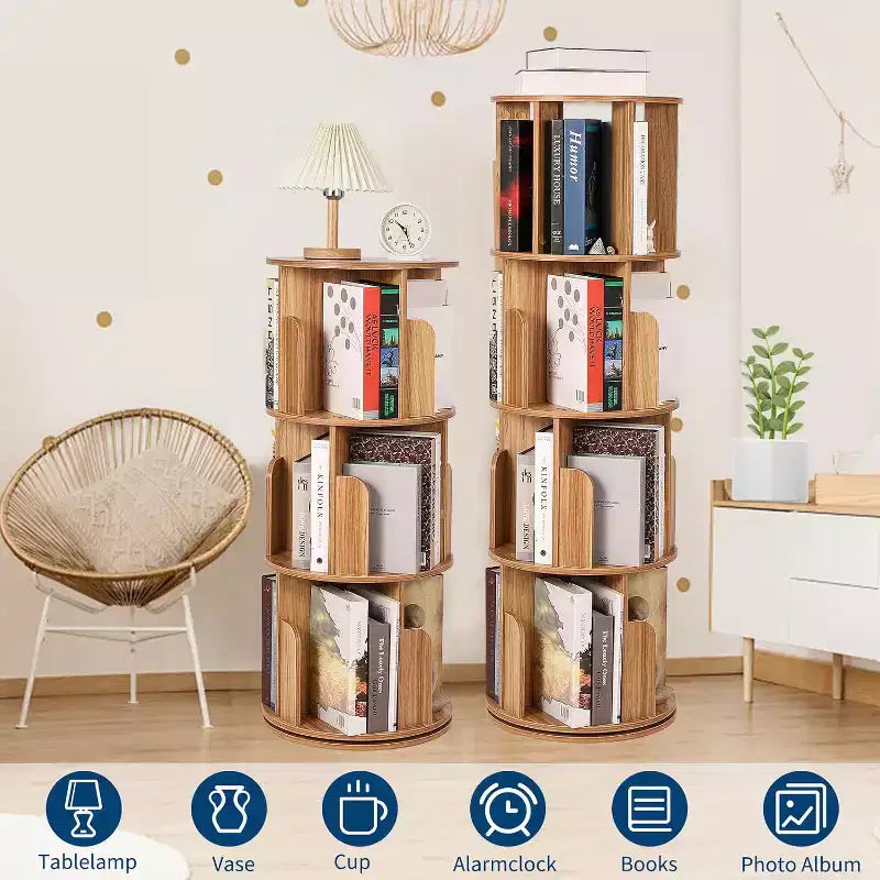Libreria girevole a 360° a 4 ripiani, marrone/bianco, per bambini e adulti