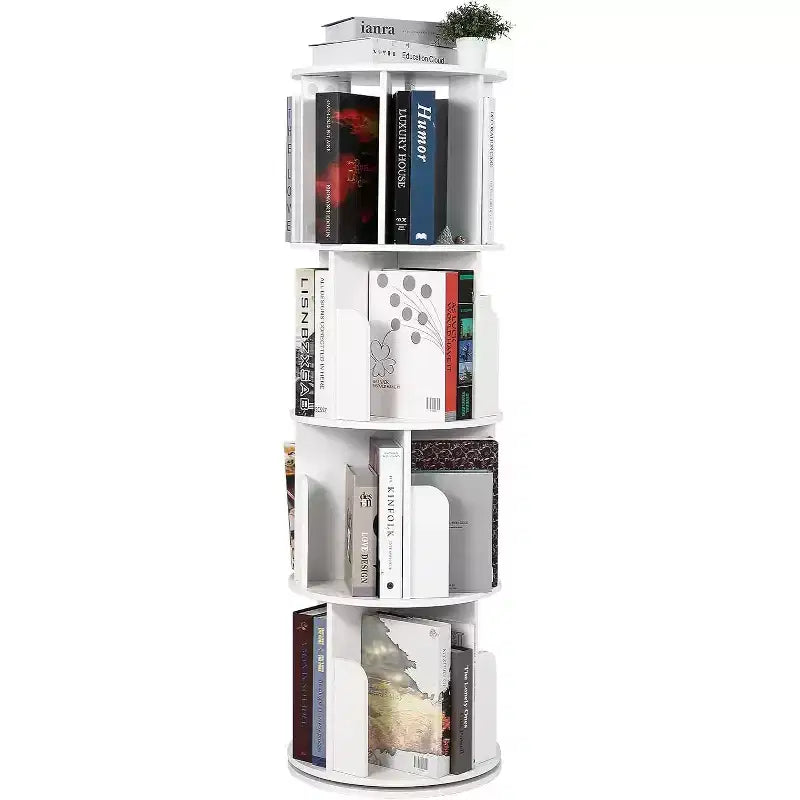 Libreria girevole a 360° a 4 ripiani, marrone/bianco, per bambini e adulti