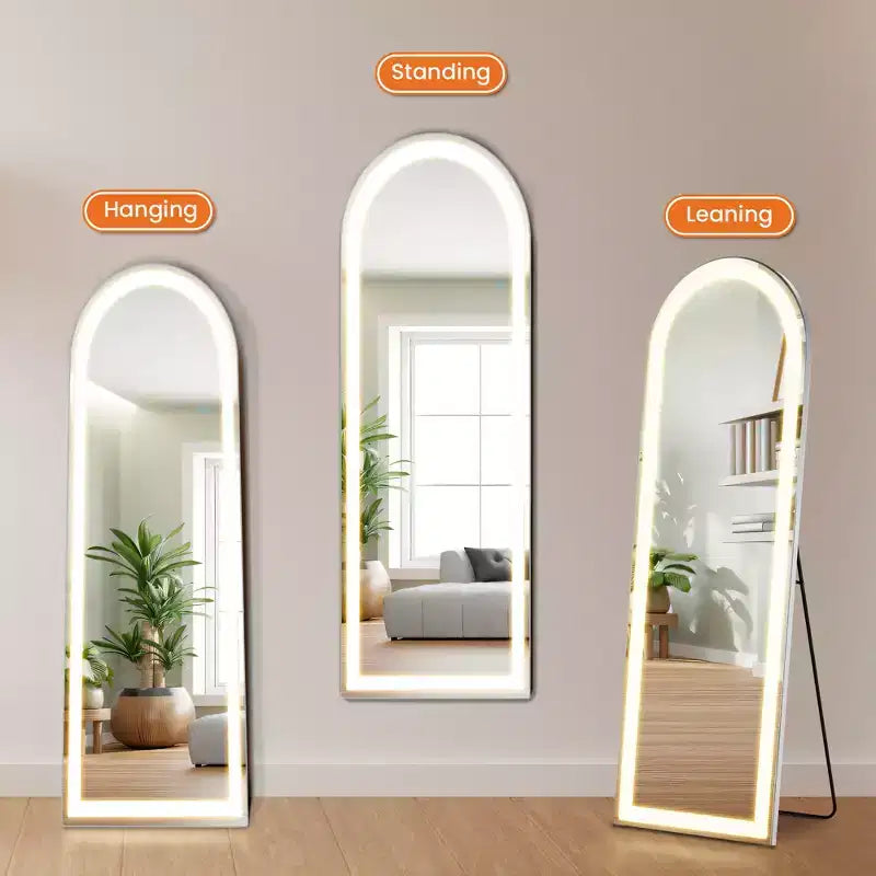 Specchio da Terra a LED con Cornice in Alluminio Nero, 3 Colori di Illuminazione, Singolo, 160 cm x 50 cm
