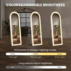 Specchio da Terra a LED con Cornice in Alluminio Nero, 3 Colori di Illuminazione, Singolo, 160 cm x 50 cm