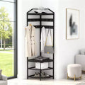Corner Hall Tree with Shoe Rack, Entryway Coat Rack with Hooks, Freestanding Metal Clothes Rack with Storage Shelf for Home Bedroom Living Room