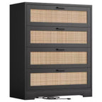 4-Drawer Rattan-Woven Chest with Power Outlet (MDF+PB)