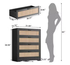 Cassettiera portatutto nera in rattan intrecciato con 4 cassetti e presa elettrica integrata – Singola