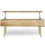 Large Bissell Lift Top Coffee Table Natural - WyndenHall: Mid-Century Modern, Mango Wood, Brass Frame, 160lb Capacity