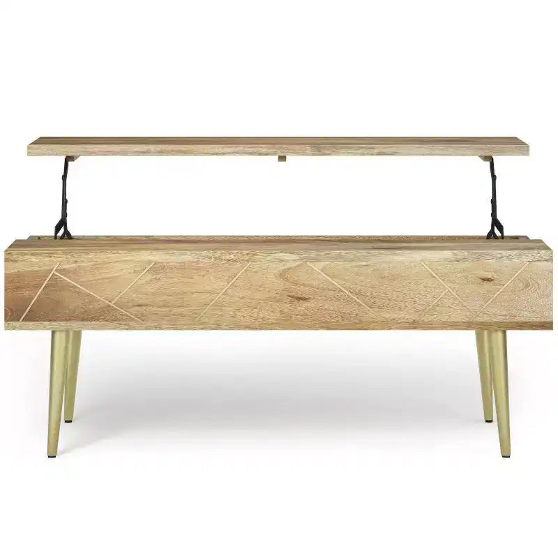 Large Bissell Lift Top Coffee Table Natural - WyndenHall: Mid-Century Modern, Mango Wood, Brass Frame, 160lb Capacity