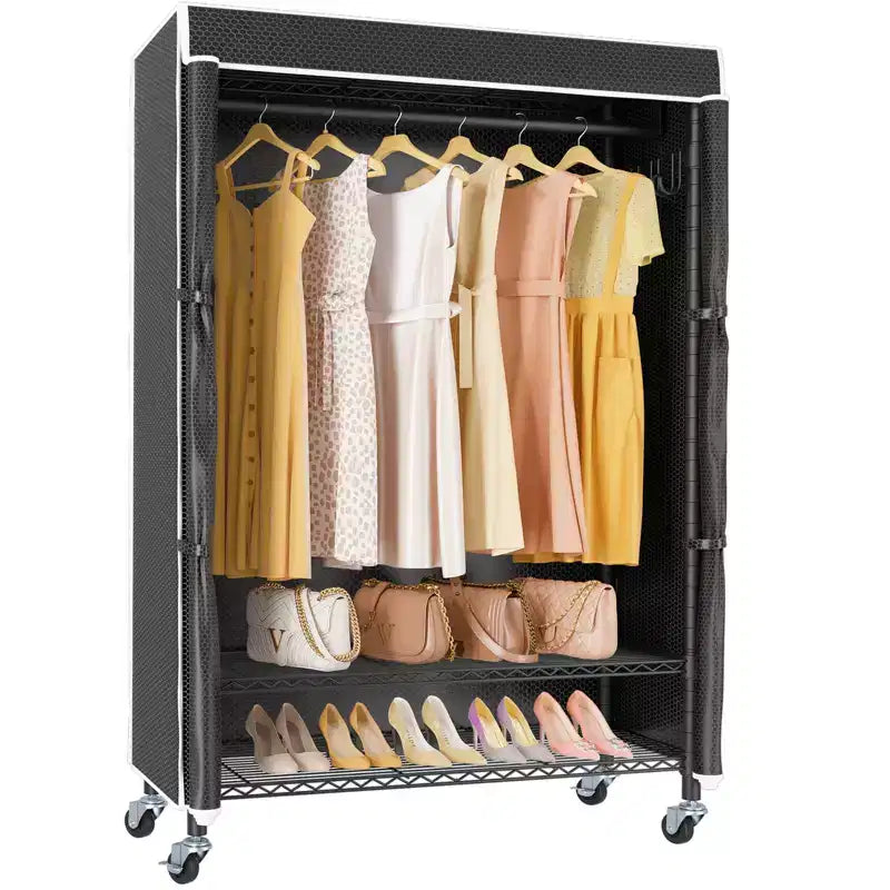 Appendiabiti singolo/mono su rotelle nero/grigio con copertura antipolvere, autoportante