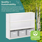 Libreria a 3 ripiani aperta per bambini con cassetti in tessuto, colori naturale/bianco