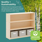 Libreria a 3 ripiani aperta per bambini con cassetti in tessuto, colori naturale/bianco