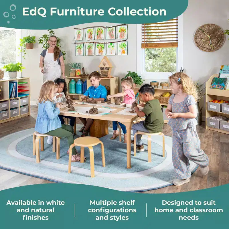 Libreria a 3 ripiani aperta per bambini con cassetti in tessuto, colori naturale/bianco