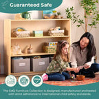 Libreria a 3 ripiani aperta per bambini con cassetti in tessuto, colori naturale/bianco