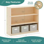 Libreria a 3 ripiani aperta per bambini con cassetti in tessuto, colori naturale/bianco