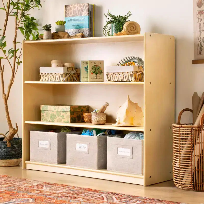 Guidecraft EdQ 3-Shelf Open Storage 36: Kids' Wooden BookShelf with Book Shelves and Bins for Classroom and Homeschool Organization
