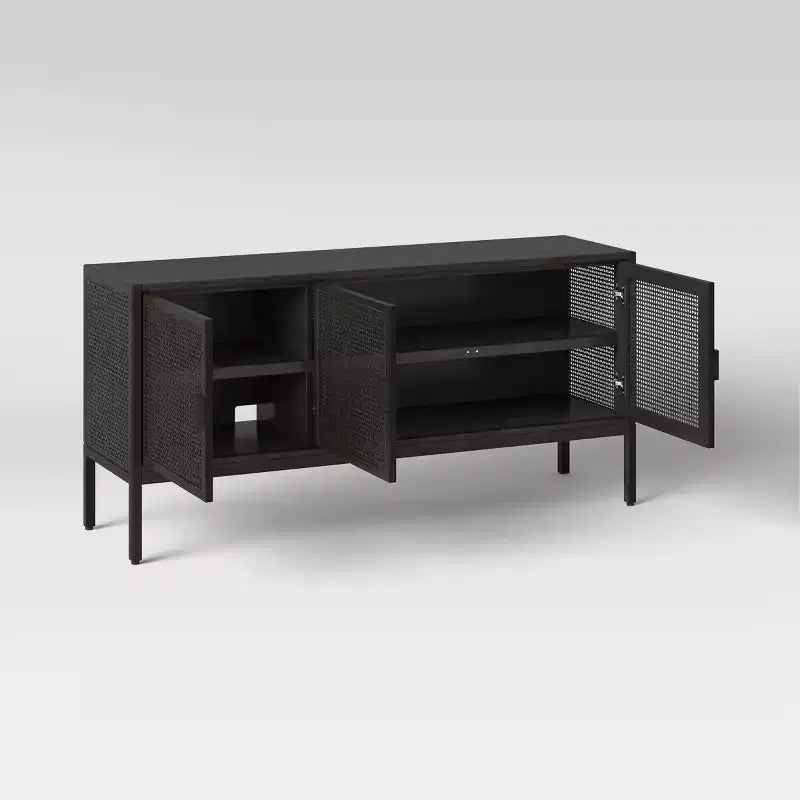 Mobile TV in Legno Naturale con Ante in Rete, Adatto a TV fino a 50", Montaggio per 1 Persona